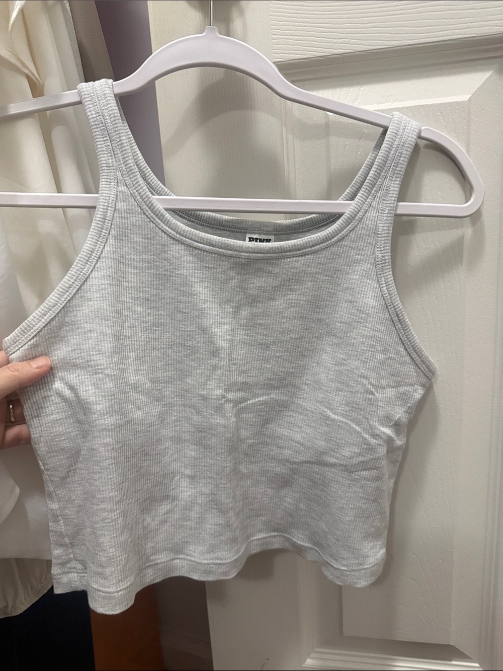 PINK Cropped Ribbed Tank Top
